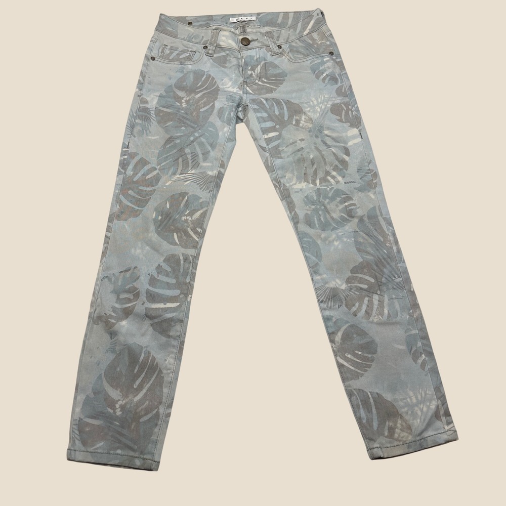 CAbi Paradise Palm Leaf Print Cropped Skinny Jeans Women's Size 0